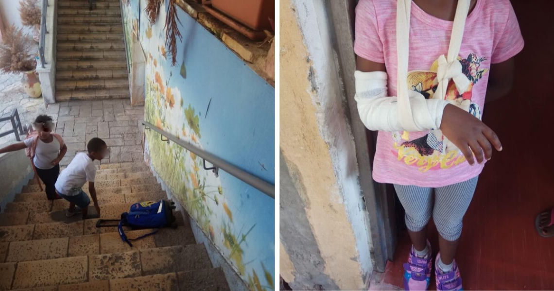 תלמידי בית הספר גוונים. אחת הילדות נפלה במדרגות ושברה את היד