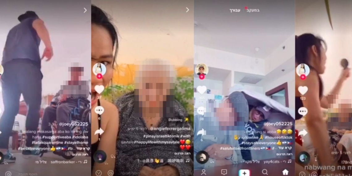 קטעים מתוך סרטוני הטיקטוק שעלו. קשישים המומים ברקע