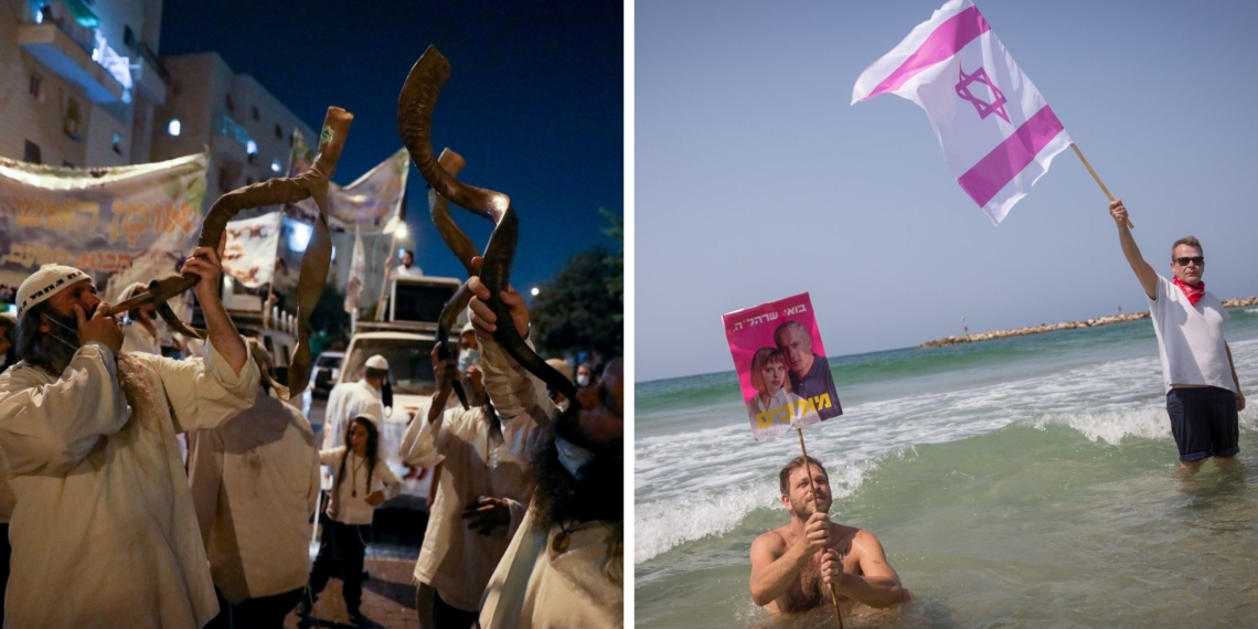 מפגינים בים מול חסידי ברסלב בירושלים, בשבוע שעבר | צילומים: פלאש 90