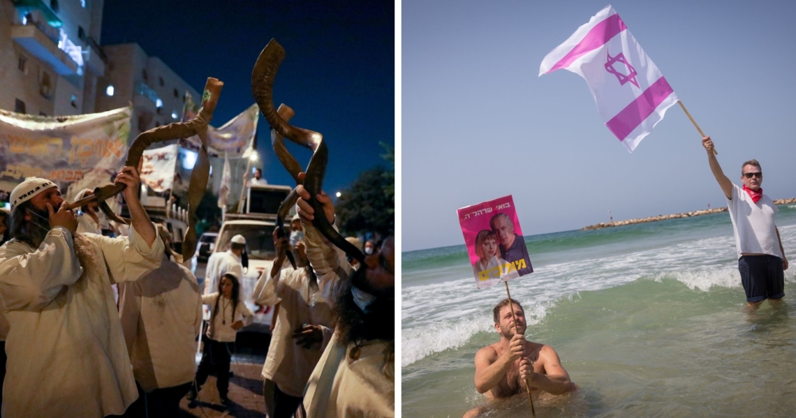 מפגינים בים מול חסידי ברסלב בירושלים, בשבוע שעבר | צילומים: פלאש 90