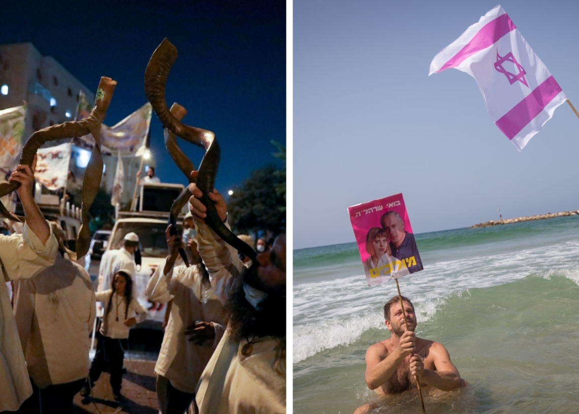 מפגינים בים מול חסידי ברסלב בירושלים, בשבוע שעבר | צילומים: פלאש 90