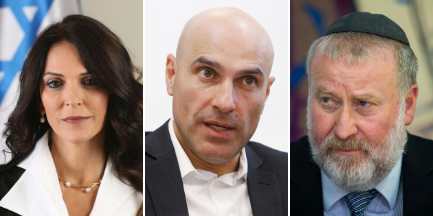 מימין: אביחי מנדלבליט, אפי נווה, ואתי כרייף | צילומים: מרים אלסטר וינתן זינדל, פלאש 90. דוברות בתי המשפט