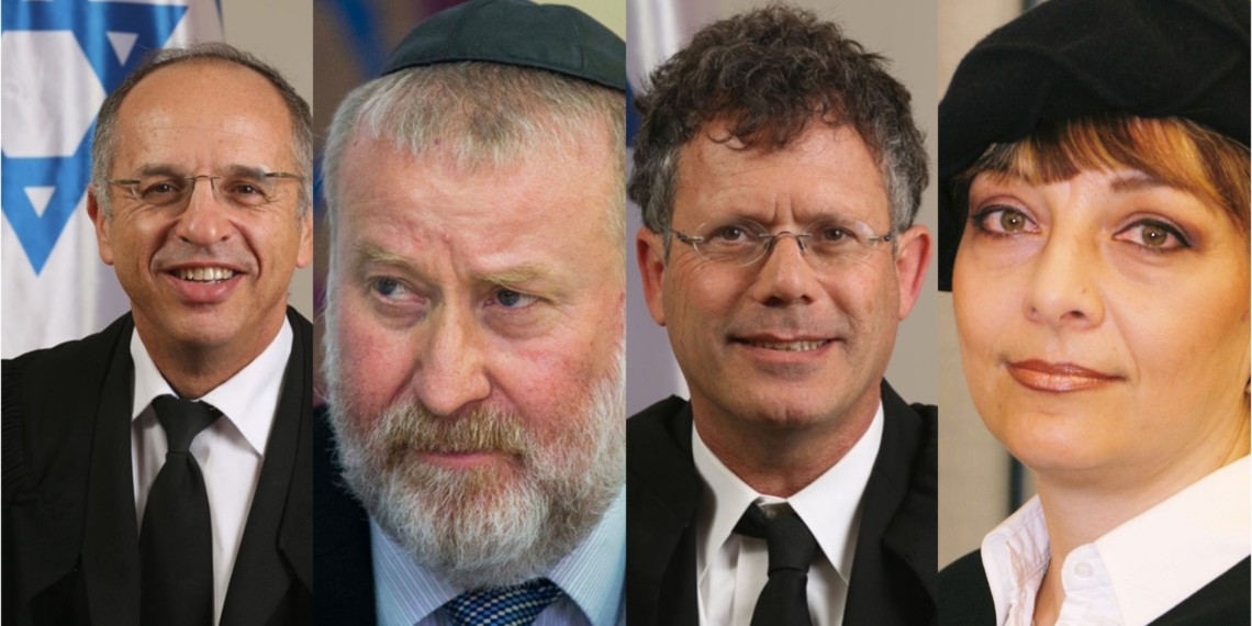 השופטת וילנר, השופט עמית, היועמ"ש מנדלבליט והשופט סולברג | צילומים: את הרשות השופטת, יונתן סינדל פלאש 90