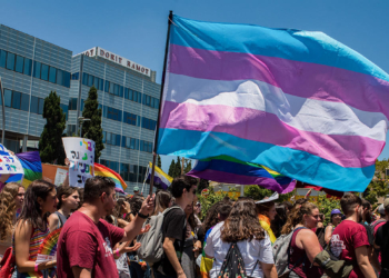 הדגל הטרנסי במצעד הגאווה | צילום: רוני עופר, פלאש 90