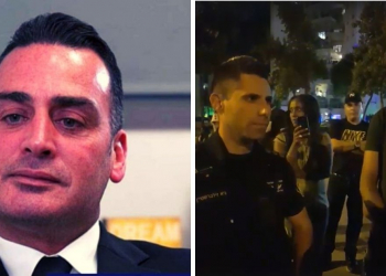 גיא זילברשטיין בהפגנה, 2019 | צילום מסך מסרטון שצילם גיל אליאס, עו"ד יוני ג'ורנו, צילום מסך