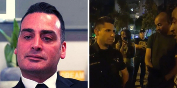 גיא זילברשטיין בהפגנה, 2019 | צילום מסך מסרטון שצילם גיל אליאס, עו"ד יוני ג'ורנו, צילום מסך