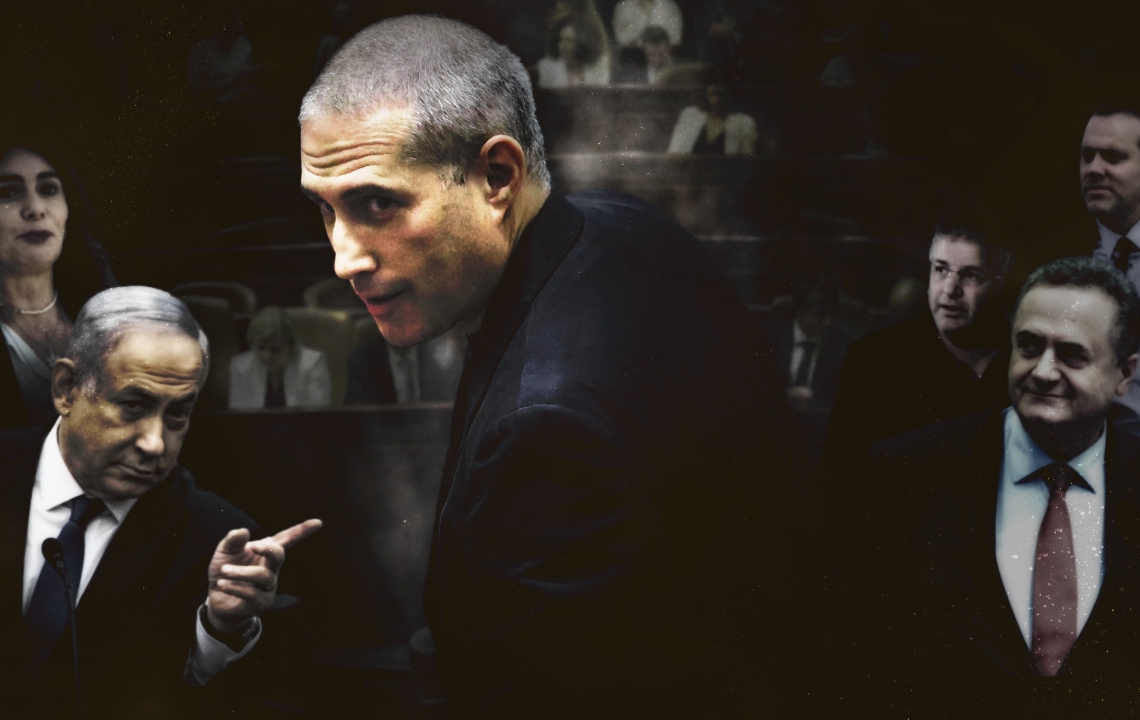 ח"כ חנוך מילביצקי (בחזית) עם בנימין נתניהו, מירי רגב, ישראל כץ, מיקי זוהר ויואב קיש (צילומים מקוריים: חיים גולדברג, הדס פרוש, יונתן זינדל, אבשלום ששוני ותומר נויברג, פלאש 90. עיבוד: אוהד סטון)