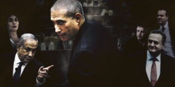 ח"כ חנוך מילביצקי (בחזית) עם בנימין נתניהו, מירי רגב, ישראל כץ, מיקי זוהר ויואב קיש (צילומים מקוריים: חיים גולדברג, הדס פרוש, יונתן זינדל, אבשלום ששוני ותומר נויברג, פלאש 90. עיבוד: אוהד סטון)