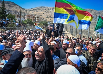 אזרחי ישראל דרוזים בהפגנת תמיכה באחיהם הנטבחים בסוריה, היום | צילום: פלאש 90