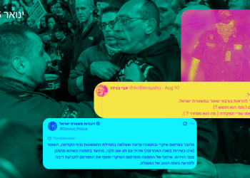 התיעוד של בן צבי כשוטר יס"מ פעיל בהפגנות, עם בנדנה לצווארו. צילום מרסלו שניידמן - Marcelo