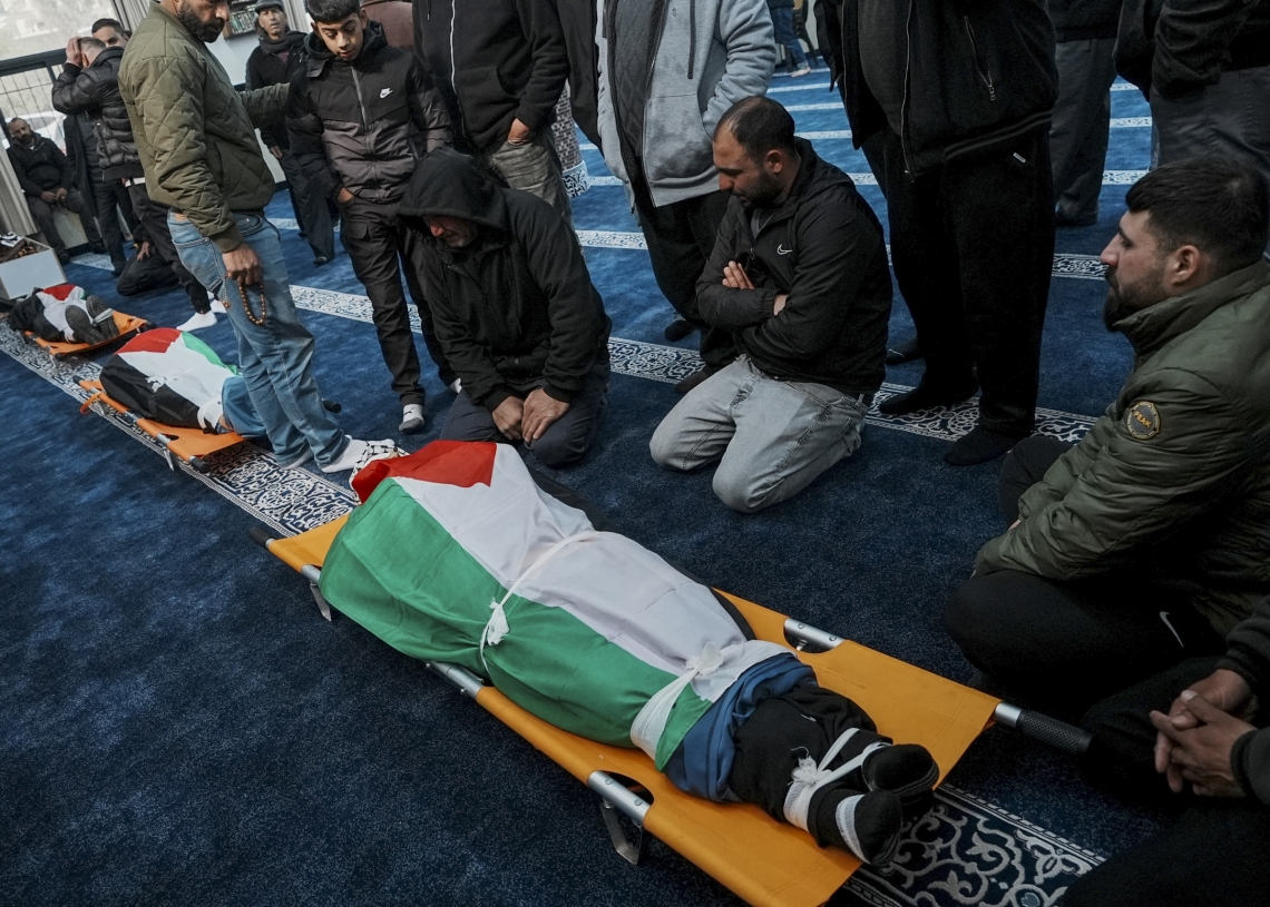 הלוויתם של שלושת הנרצחים מהכפר אבו פאלח: מוחמד מוררה ות’איר ופארע חמאיל | צילום: פלאש 90