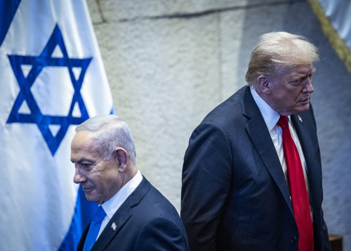 נתניהו וטראמפ בכנסת. צילום: יונתן סינדל, פלאש 90