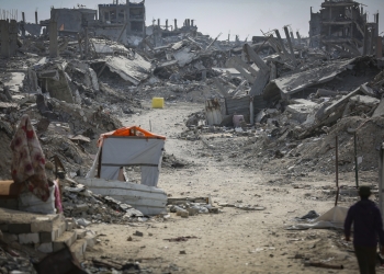 בטונדה על תוואי הקו הצהוב במחנה הפליטים החרב ג׳בליה | צילום: פלאש 90